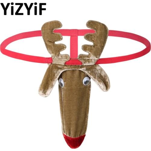 Men Lingerie sissy panties Christmas Reindeer Pattern Bulge Pouch Bikini G-String thongs Underwear bikini bottoms swimming suits