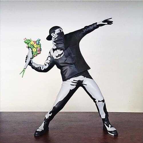 Nordic Home Decor Banksy Figures Figurine Throwing Flowers Boy Room Decor Street Art Resin Statue Desk Decoration Christmas Gift