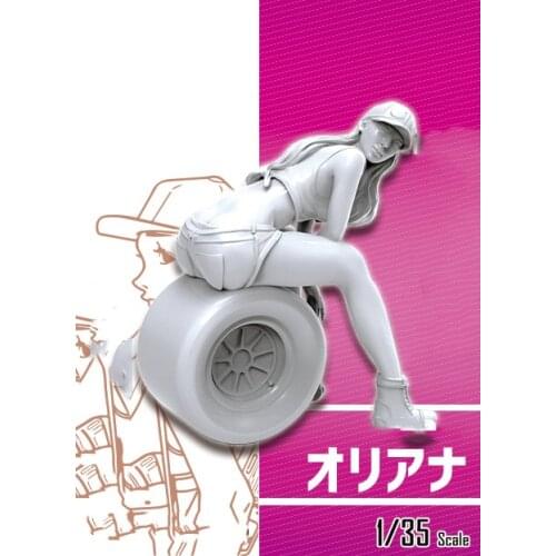 New Unassembled 1/35 modern girl sit with tyre Resin Figure Unpainted Model Kit