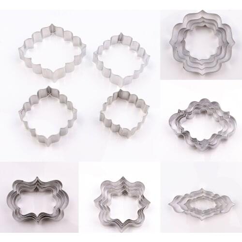 New 4pcs Stainless Steel Lace Frame Cookie Cutter Fondant Cake Pastry Mould Wedding Cake Decor Biscuit Baking Tools