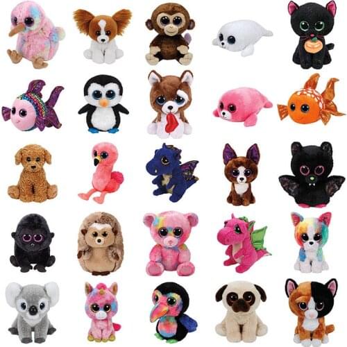 New 6"15CM Ty Beanie Big Eyes Fox Koala Owl Cat Dog Ladybug Octopus Dragon Bat Goldfish Plushie Cute Doll Toys Decor Child Gift