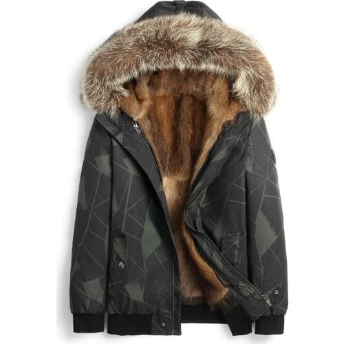 2020 New Real Raccoon Dog Fur Trimmed Collar Natural Luxury Mink Lining Fur Parkas Men Winter Warm Real Fur Jackets