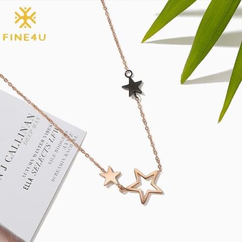 FINE4U N812 Dainty Star Choker Necklace Gold Color Star Necklace for Women Delicate Initial Jewelry
