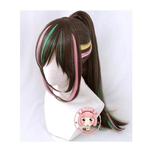 Anime Virtual Youtuber Kizuna AI Wig Ponytail Cosplay Hello World Brown Highlights Long Straight Synthetic Hair Idol Girls