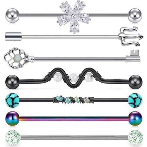 14G Stainless Steel Industrial Barbell for Women Mens Bead Winding Style Cartilage Earrings 1&1/2" Industrial Piercing Jewelry