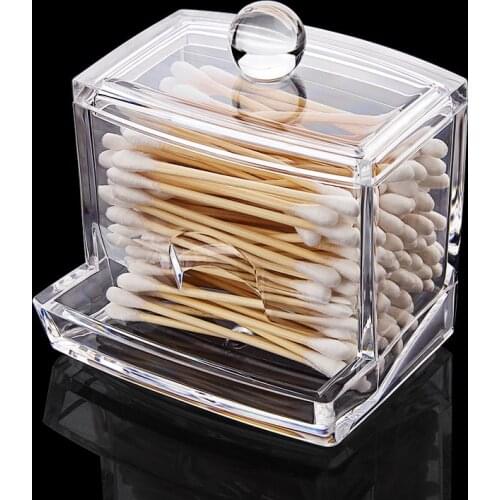 Clear Acrylic Cotton Swabs Sticks Box Holder Cosmetic Storage Box Cotton Pads Container Makeup Organizer Home
