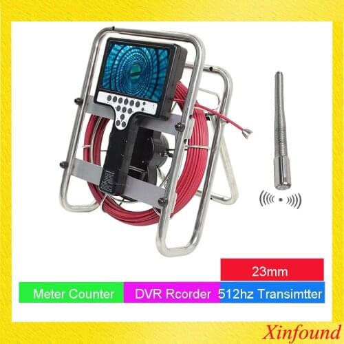 DVR Meter Counter 512hz Transmitter Sonde Self Leveling Long Spring 23mm Pipe Sewer Drain Inspection Video Camera 7"Screen LCD