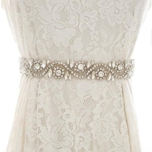 SESTHFAR Silver Bridal Sash Belt Rhinestones Wedding Belt Handmade Crystal Wedding Belt Beads Bridal Sash For Wedding