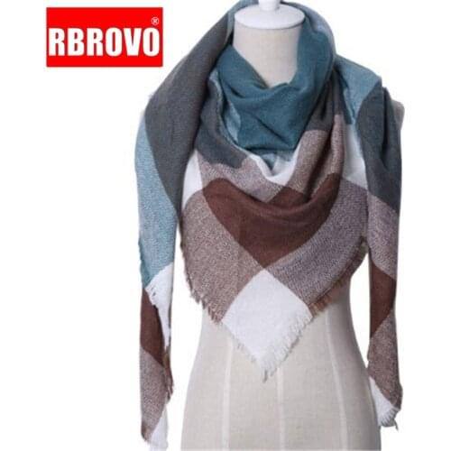 RBROVO 2021 Fashion Winter Scarf Women Luxury Warm Plaid Cashmere Scarves Female Triangle Street Beat Tippet Echarpe Femme Hiver