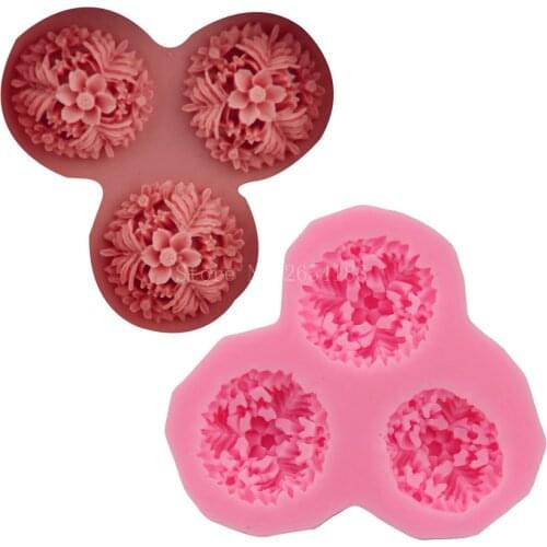 3hold Flower Lotus Silicone Fondant Soap 3D Cake Mold Cupcake Jelly Candy Chocolate Decoration Baking Tool Moulds FQ1761