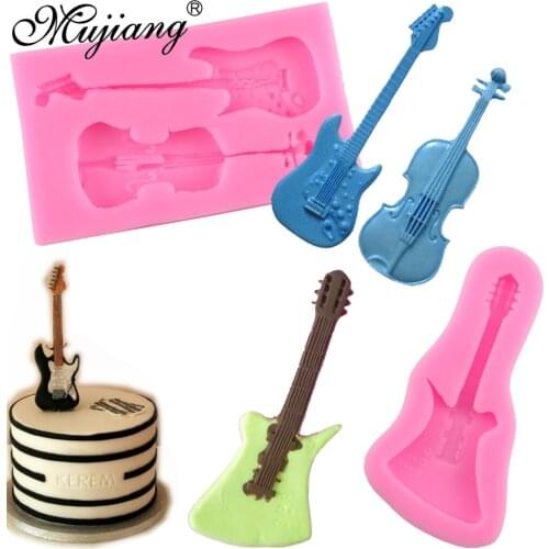 Mujiang Violin Guitar Silicone Fondant Molds Cake Decorating Tools Kitchen Baking Candy Clay Cupcake Chocolate Gumpaste Moulds