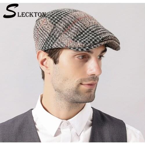 SLECKTON 2020 Winter Hats for Men Retro Tweed Newsboy Caps Fashion Berets Dad Hat Herringbone Cap France Flat Cap Casquette