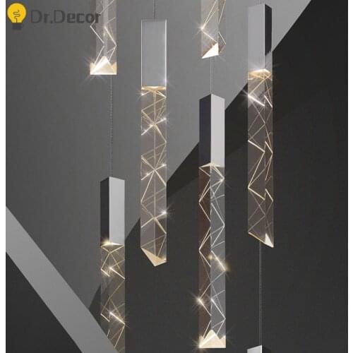 Modern Loft LED Chandelier Lighting Crystal Chrome Duplex Stair Chandelier Living Room Hotel Hanging Lamp Luxury Pendant Lamp