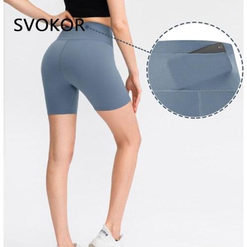 SVOKOR Plus Size Sports Shorts Women Pocket Seamless Push Up Summer High Waist Fitness Shorts Running Gym Booty Lifting Bottoms