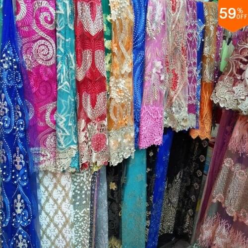 High quality french tulle lace fabric pattern embroidery fabric guipure cord lace gold pattern fabric stone silver fabric flower