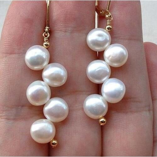 Jewelry Free Shipping Beautiful Handmade White Freshwater Pearl Leverback Earrings 2.5"