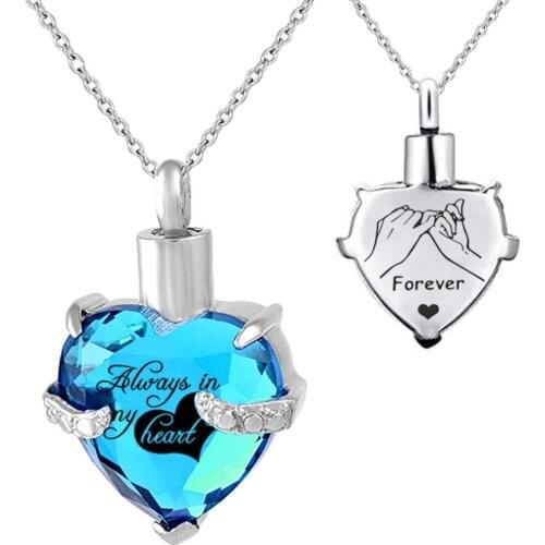 Stainless Steel Cremation Jewelry Heart Ashes Keepsake Urn Pendant Crystal Necklace Ashes Engraved Keepsake Memorial Pendant