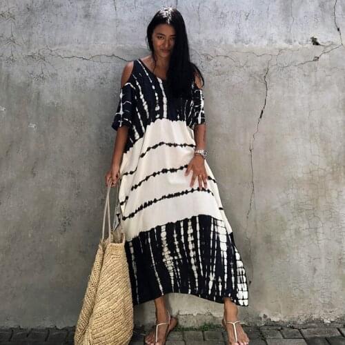 2021 New Femme Summer Pad Dyeing Long Dress O-neck Off Shoulder Oversized Beach Dress Rayon Long Gown Robes overall Vestidos
