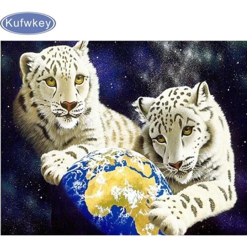 Diamond Painting Cross Stitch Art Hobby White tigers space painting fantasy Full Round/square Diamond Kit Mosaic Embroidery