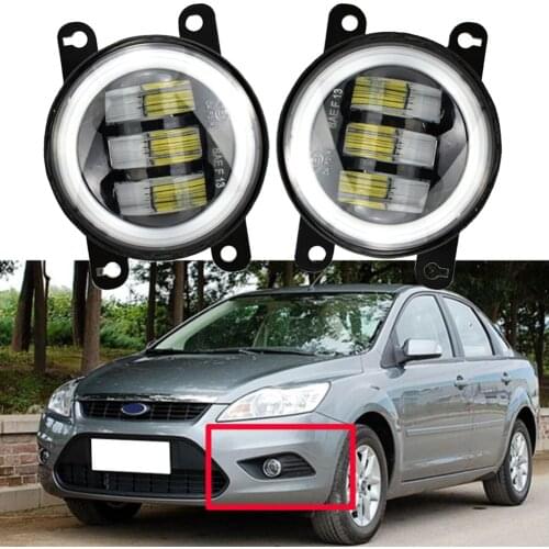 Car Accessories H11 LED Lamp Fog Light + Angel Eye DRL Daytime Running Light 12V For Ford Focus MK2 Hatchback DA_ 2004-2010