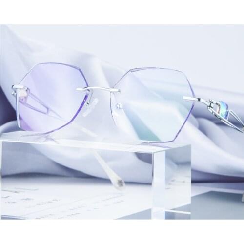Myopic Glasses Female Frameless Diamond Trimmed Glasses Have Degree Glasses Myopia with Finished Products