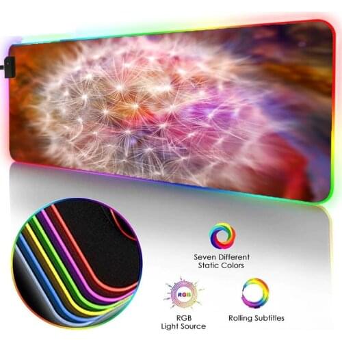 Mairuige Large Mouse Pad Plant Dandelion Pattern RGB Gaming Mouse Pad LED Luminous Color Lighting Table Mat Mousepad