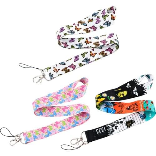 CB849 Butterfly Keychain Straps Rope Cell Phone Neck Strap Lanyard for ID Card USB Badge Holder DIY Lariat Lanyard Hanging Rope