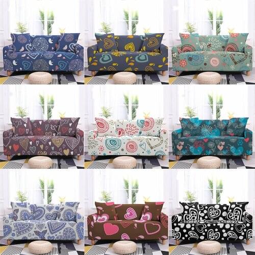 Csrtoon Heart Print Sofa Cover Stretch Sectional Couch Cover Armchair For Living Room Elastic Slipcover Colourful Sofa Case LOVE