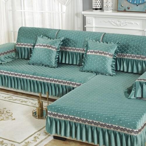 Multi-size Europe Design Sofa Cover With 8 Colors Plush Slipcover Lace Decoration Luxury Couch Cushion for Living Room 1 Piece
