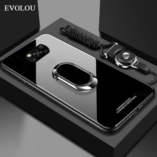 For Xiaomi POCO X3 NFC Case Tempered Glass Magnet Ring Holder Back Cover for Xiaomi POCO X2 F2 Pro Redmi 9A 9C K30 Note 9 9s
