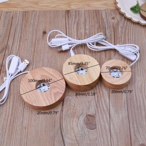 Resin Art Wood Round LED Display Base Colorful Light Wooden Night Base Crafts F3MD