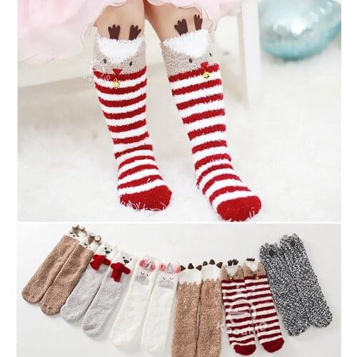 Childrens Socks For Girls Boys Winter Autumn Baby Christmas Knee High Fleece Stockings Cartoon Antiskid Kids Warm Cotton
