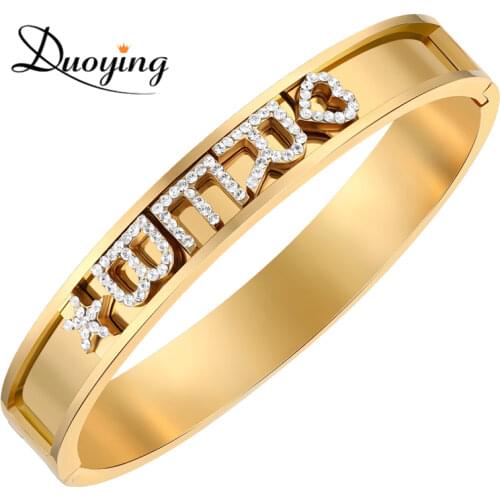 Duoying 316L Stainless DIY Slider Charms Bangles Custom Name Bracelets Bangle Zirconia Letters Bangles Personalized Bangles