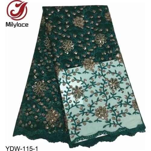 Hot Sale French Nigeria Sequins Embroidery Lace Fabric High Quality African Tulle Lace Fabric for Wedding Party Dress YDW-115