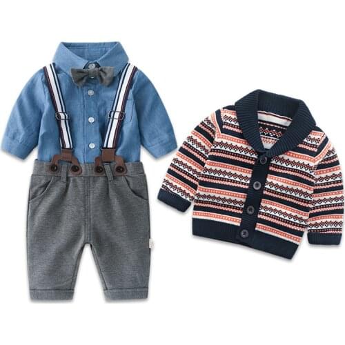 Baby Boy Clothes Set ,Infant Gentleman Long Sleeve Shirts + Pants + Suspender +Coat + Bow Tie Outfits Suits