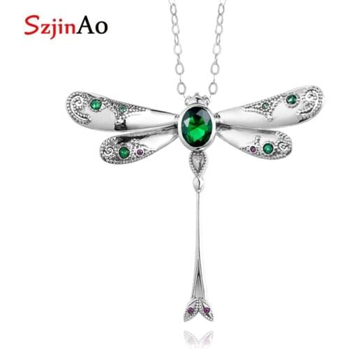 Szjinao Emerald Pendant Silver Gemstone Fashion Real 925 Sterling Silver Jewelry Statement necklaces Pendants for Women