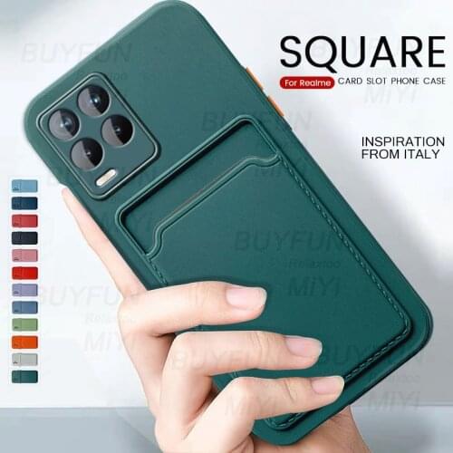 Square card slot holder soft silicon back covers for realme 8 pro c21 c 21 case relme realmy realmi narzo 30 5g shockproof coque