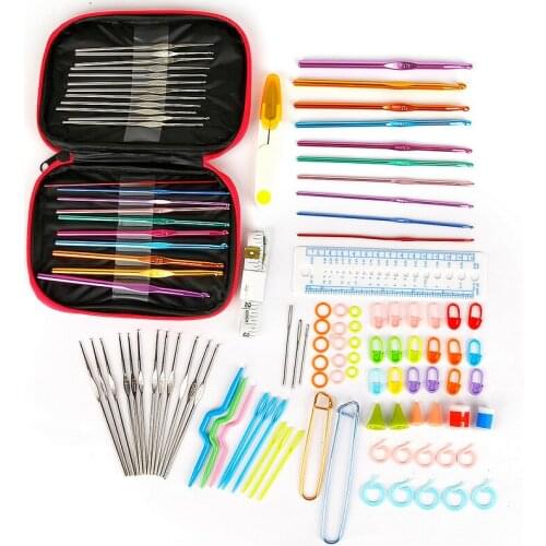 Super 90pcs/lot Crochet Hooks Set Aluminum Knitting Needles Yarn Craft Knitting Supplies Kit Women DIY Gift Weaving Accessories