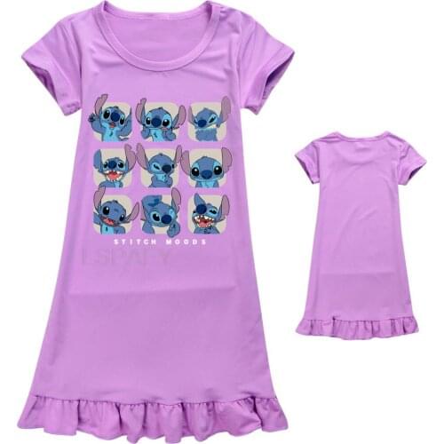 New Baby girls Nightdress Disney Stitch Girls Pajamas Dresses Children dress Summer Nightgown Home Clothes Kids Sleepwear