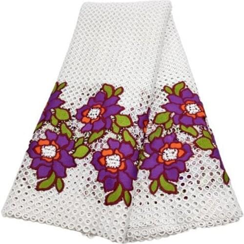 New Design African Lace Fabric 2021 White/Purple High Quality Water Soluble Guipure Cord Lace Fabric For Wedding Party Sewing