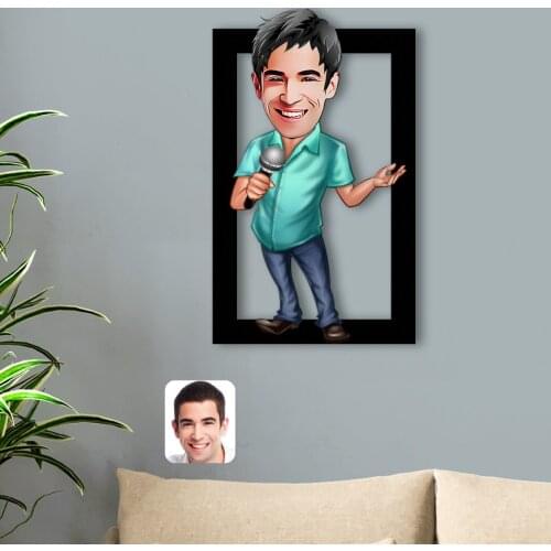 Personalized Male Singer Caricature OF 3D Wood Tablo-1