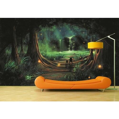 Custom Wallpaper Murals Fantasy Forest Night Self Adhesive Vinyl Wall Sticker Wall Paper Art Wall Painting Living Room