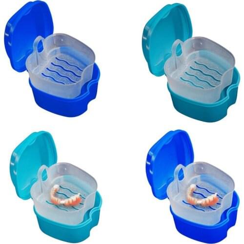 Denture Bath Box Case Dental False Teeth Storage Box with Hanging Net Container Cleaning Teeth Cases Artificial Tooth Boxes