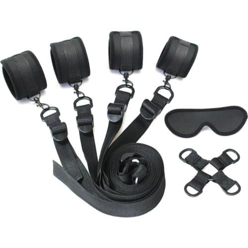 Under Bed BDSM Bondage Restraints System Sex Toys For Couples leather Handcuffs Ankle Cuffs and Blindfold Adult sex games toys