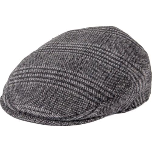 FEINION Autumn Men Cap Summer Hat Wool Blend Flat Caps Large Check Herrinbone Hats 721