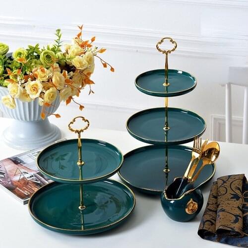 Nordic peacock green two-layer plate three-layer plate ceramic fruit plate living room display plate western restaurant cake
