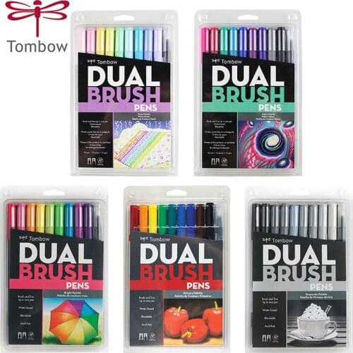Tombow ABT Dual Brush Pen Art Markers Calligraphy Drawing Pen Double-head Smudg Brush Fine Tip Watercolor lettering Pen 10/Pack
