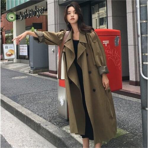 Khaki Trench Coat Casual Women Long Outerwear Loose Clothes For Female with belt Spring Autumn Fashion high Quality Windbreaker