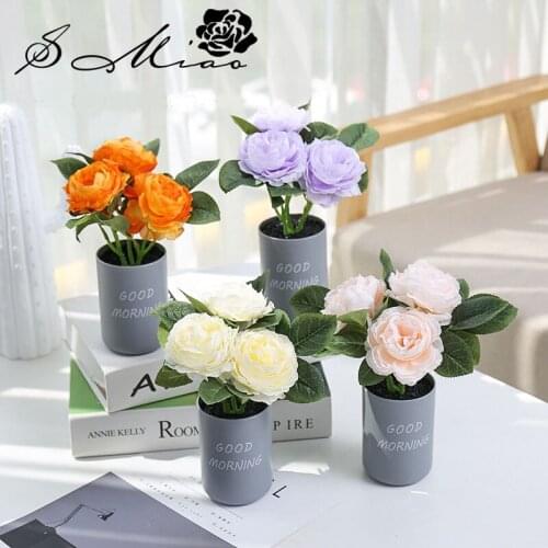 Three Heads Of Peony Bonsai Indoor Product Party Scene Small Decorations Simulation Flowers