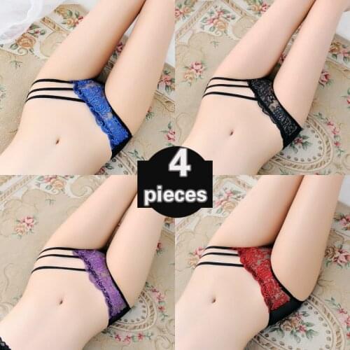 4 pcs Transparent Lace Sexy Underpants women ultra thin underwear hollow low waist traceless Japanese briefs
